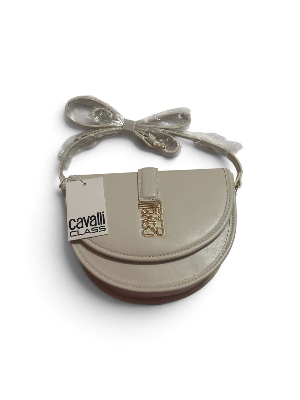 Cavalli Class Marina Saddle Flap Crossbody Bag White Asparagus
